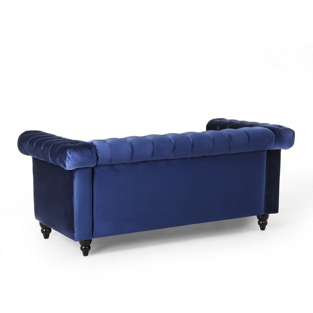 Misha 61 Inch Loveseat Sofa Nailhead Trim Channel Stitch Blue Velvet By Casagear Home BM321581