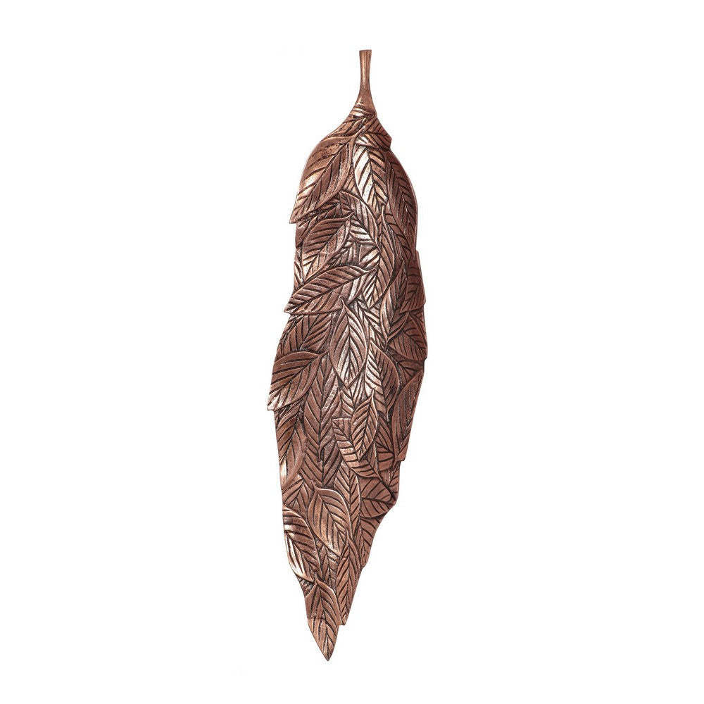 Leaf Wall Decor Intricate Leaf Design 40 Inch Antique Brass Aluminium By Casagear Home BM321586