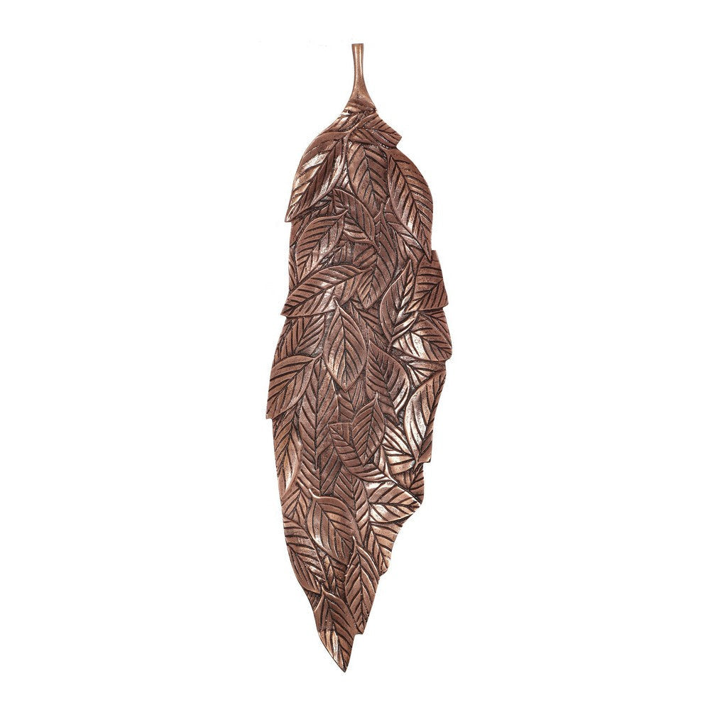 Leaf Wall Decor, Intricate Leaf Design, 40 Inch, Antique Brass Aluminium By Casagear Home