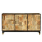 Sideboard Console 3 Doors 55 Inch Brass Taper Legs Walnut Mango Wood By Casagear Home BM321587