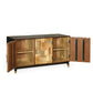 Sideboard Console 3 Doors 55 Inch Brass Taper Legs Walnut Mango Wood By Casagear Home BM321587