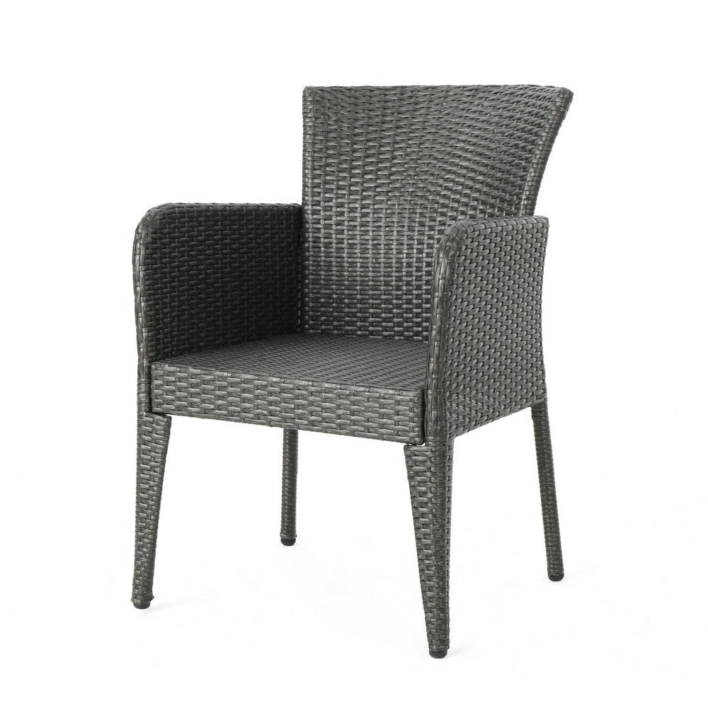 Naya Dining Chair Set of 2 Iron Legs Modern Gray Resin Wicker Rattan By Casagear Home BM321593