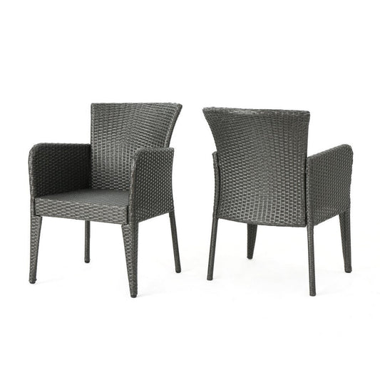 Naya Dining Chair Set of 2, Iron Legs, Modern Gray Resin Wicker Rattan By Casagear Home