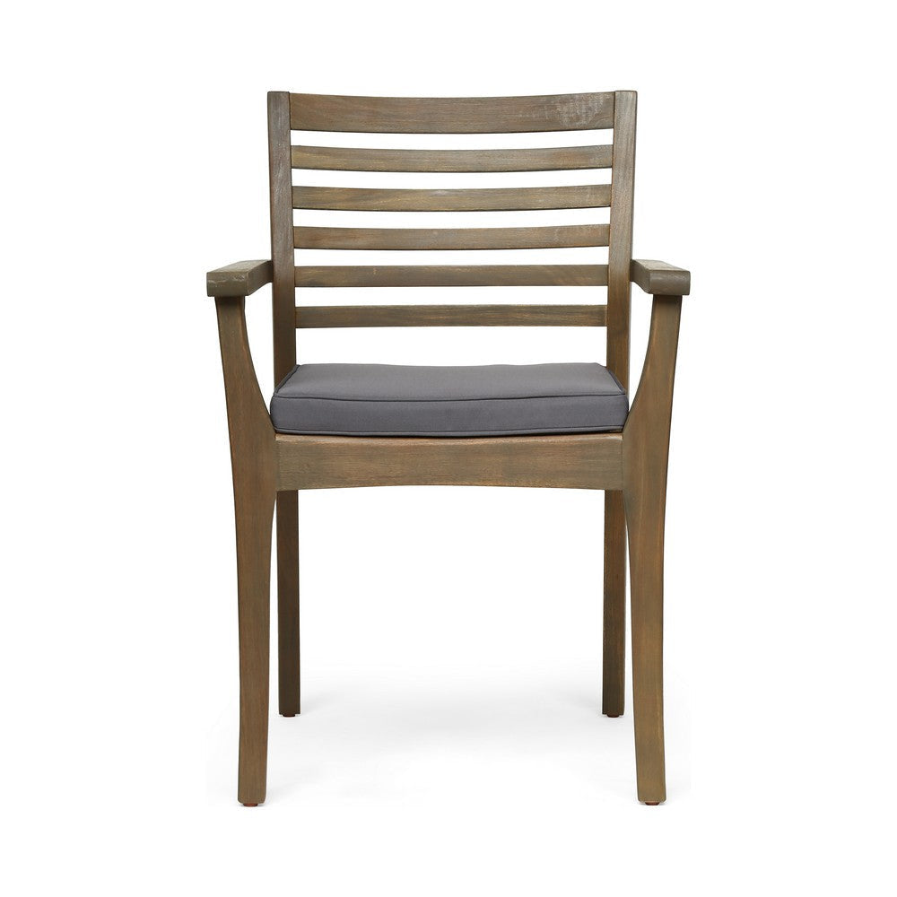 Dining Chair Slatted Back Modern Teak Brown Acacia Wood Gray Fabric By Casagear Home BM321595