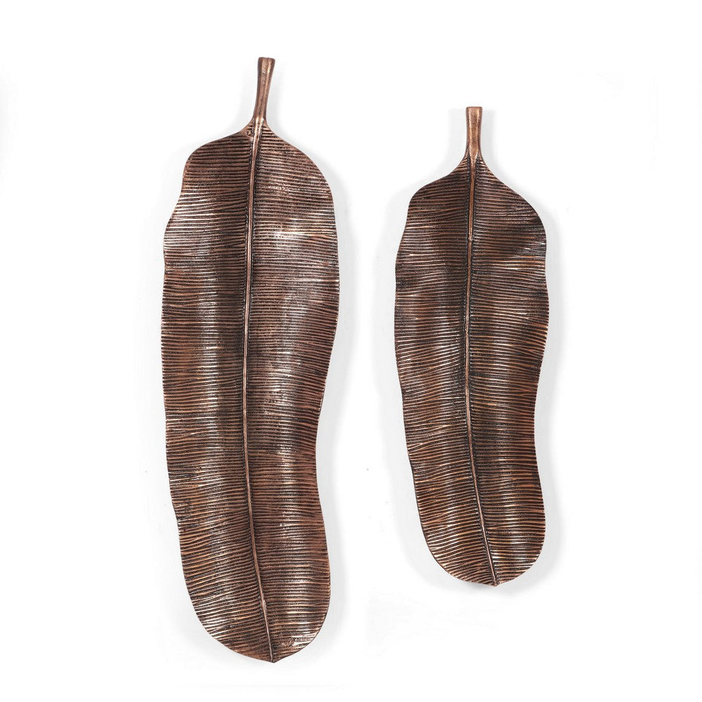 Meca Banana Leaf Wall Decor Set of 2, Handcrafted, Antique Brass Aluminium By Casagear Home