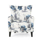 Riyank Wingback Armchair White Blue Gray Floral Design Black Wood Legs By Casagear Home BM321605