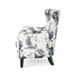 Riyank Wingback Armchair White Blue Gray Floral Design Black Wood Legs By Casagear Home BM321605