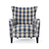 Riyank Accent Armchair Classic Wingback Blue and White Checkered Print By Casagear Home BM321606