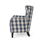 Riyank Accent Armchair Classic Wingback Blue and White Checkered Print By Casagear Home BM321606