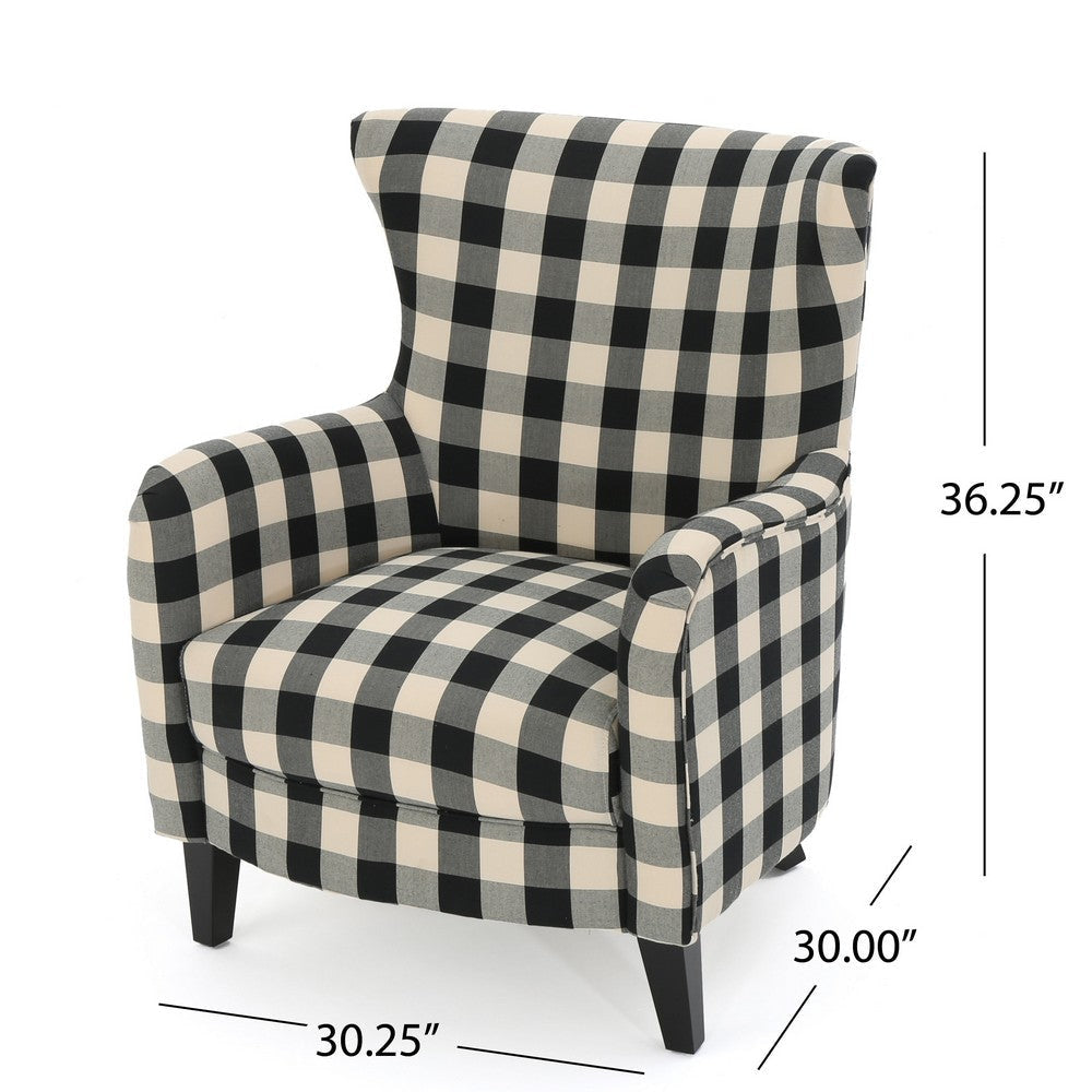 Riyank Accent Armchair Classic Wingback Black and White Checkered Pattern By Casagear Home BM321607