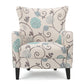 Riyank Accent Armchair White Teal and Gray Floral Wingback Black Wood By Casagear Home BM321608