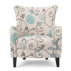 Riyank Accent Armchair White Teal and Gray Floral Wingback Black Wood By Casagear Home BM321608