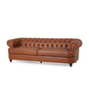 Vian 95 Inch 3 Seater Sofa, Tufted Cognac Brown Faux Leather, Nailhead Trim By Casagear Home