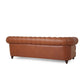 Vian 95 Inch 3 Seater Sofa Tufted Cognac Brown Faux Leather Nailhead Trim By Casagear Home BM321611