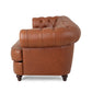 Vian 95 Inch 3 Seater Sofa Tufted Cognac Brown Faux Leather Nailhead Trim By Casagear Home BM321611