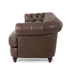 Vian 95 Inch 3 Seater Sofa Tufted Dark Brown Faux Leather Nailhead Trim By Casagear Home BM321612