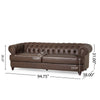 Vian 95 Inch 3 Seater Sofa Tufted Dark Brown Faux Leather Nailhead Trim By Casagear Home BM321612