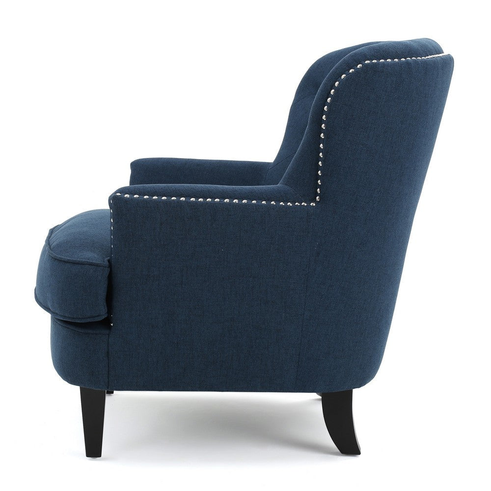 Ruma Club Accent Chair Tufted Back Navy Blue Nailhead Trim Black Wood By Casagear Home BM321613