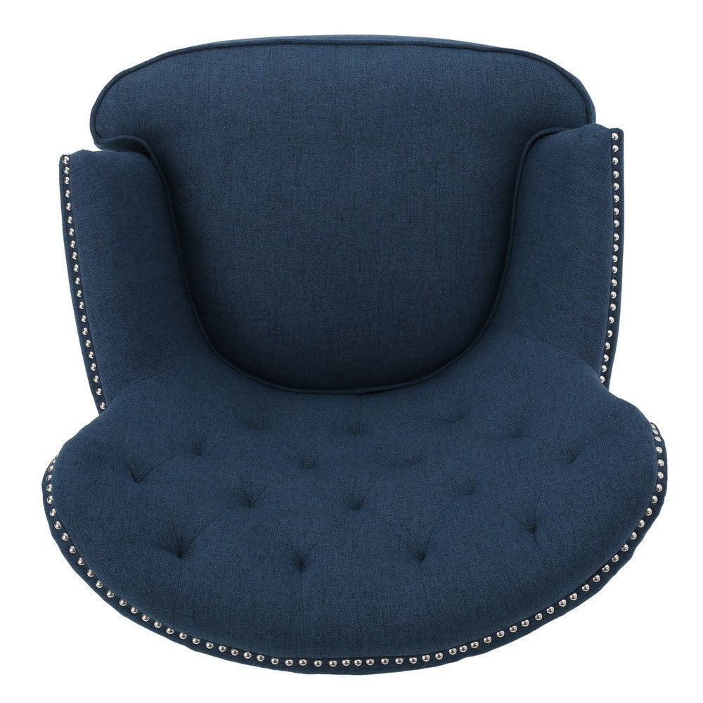 Ruma Club Accent Chair Tufted Back Navy Blue Nailhead Trim Black Wood By Casagear Home BM321613