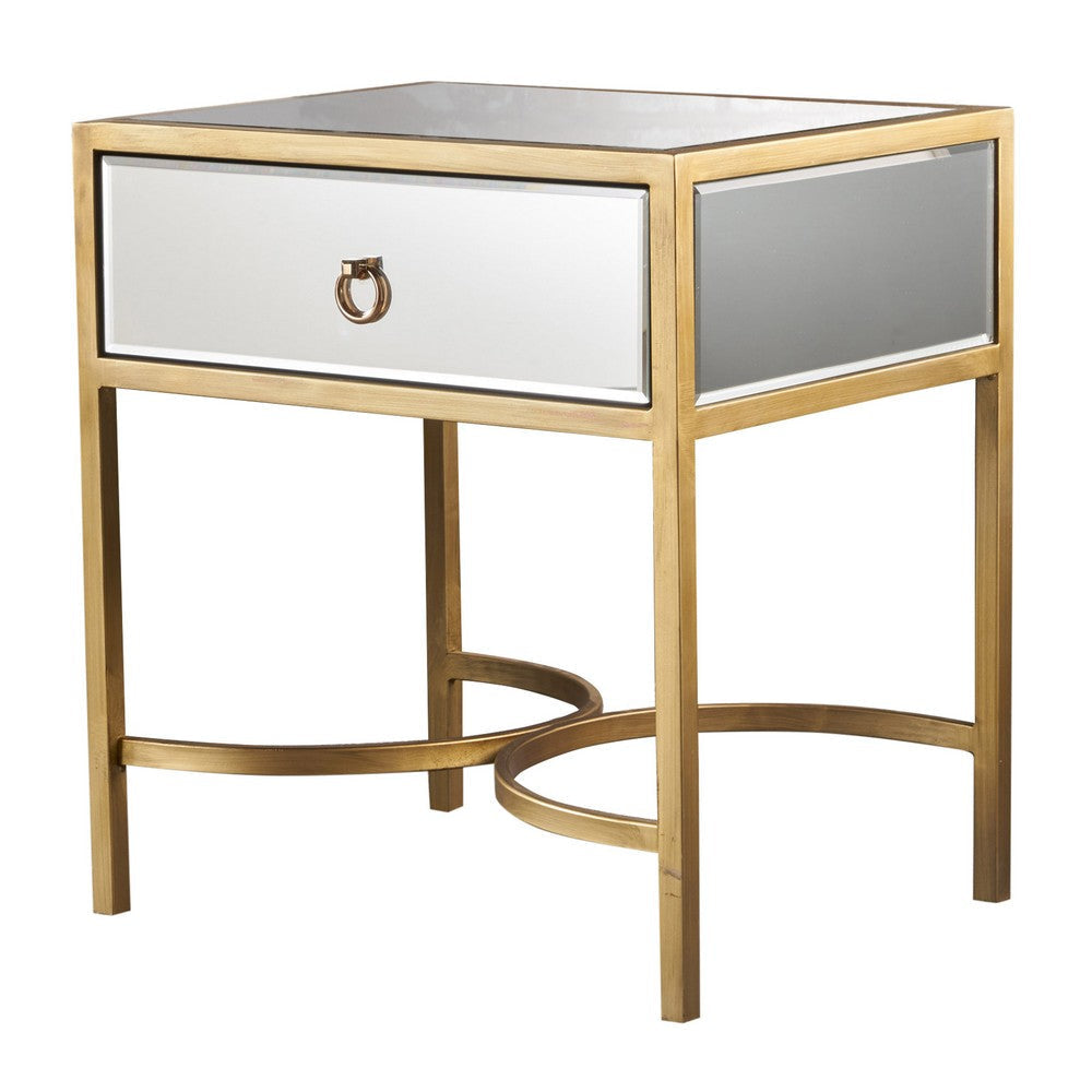 George Side End Table, 1 Drawer, Iron Gold Accents, Rectangular 20 Inch By Casagear Home