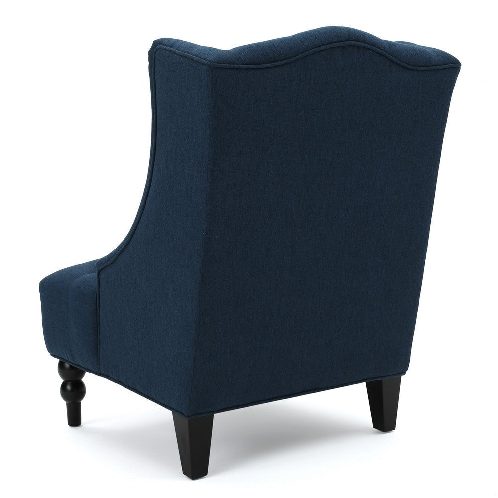 Todd Accent Chair Navy Blue Button Tufted Linen Classic Wingback Design By Casagear Home BM321615