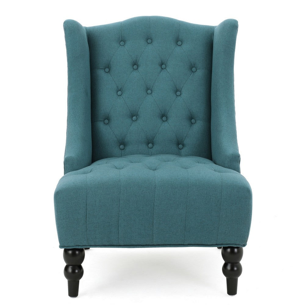 Todd Accent Chair Teal Blue Button Tufted Fabric Classic Wingback Design By Casagear Home BM321616