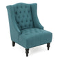 Todd Accent Chair, Teal Blue Button Tufted Fabric, Classic Wingback Design By Casagear Home