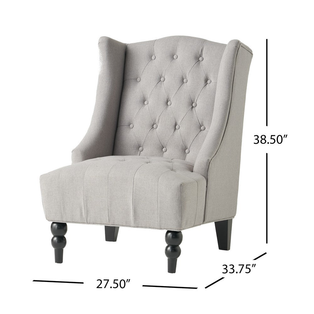 Todd Accent Chair Silver Gray Button Tufted Linen Classic Wingback Design By Casagear Home BM321617