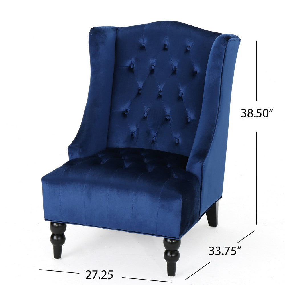 Todd Accent Chair Navy Blue Button Tufted Velvet Classic Wingback Design By Casagear Home BM321618