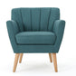 Rishi Accent Chair Teal Linen Channel Stitching Light Brown Wood Legs By Casagear Home BM321620