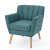 Rishi Accent Chair, Teal Linen, Channel Stitching, Light Brown Wood Legs By Casagear Home