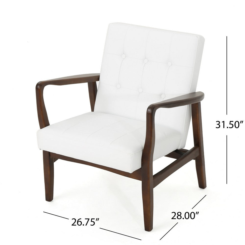 Mimi Accent Chair Button Tufted White Faux Leather Back Dark Brown Wood By Casagear Home BM321630