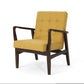 Mimi Accent Chair, Yellow Fabric, Button Tufted Backrest, Dark Brown Wood By Casagear Home