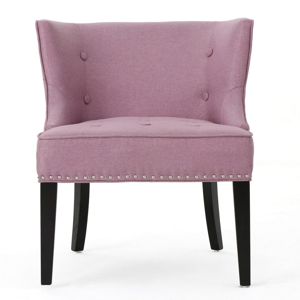 Samuel Accent Chair Button Tufted Waffle Stitch Lavender Pink Brown Wood By Casagear Home BM321635