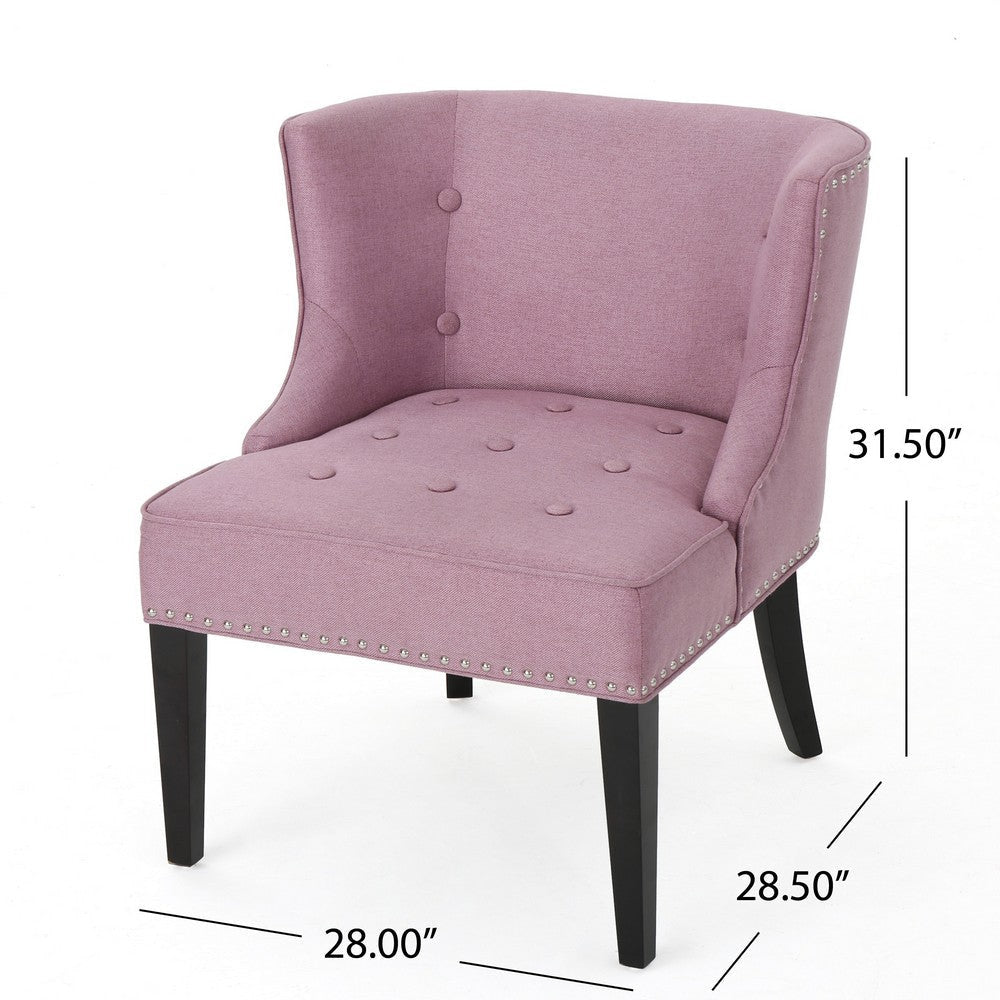 Samuel Accent Chair Button Tufted Waffle Stitch Lavender Pink Brown Wood By Casagear Home BM321635