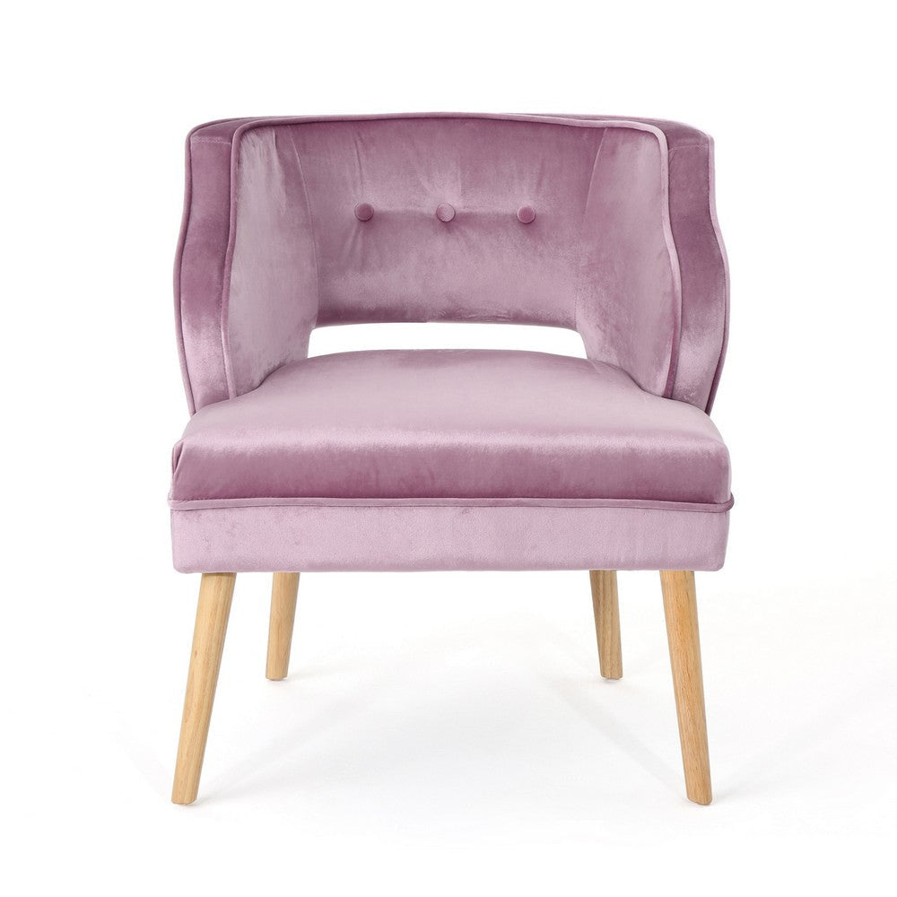 Richi Accent Chair Button Tufted Lavender Pink Velvet Light Brown Wood By Casagear Home BM321640