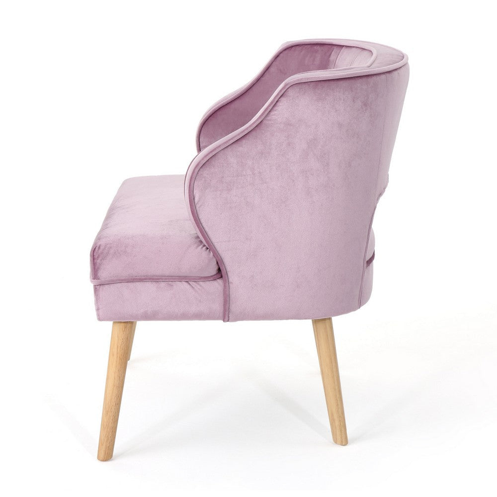 Richi Accent Chair Button Tufted Lavender Pink Velvet Light Brown Wood By Casagear Home BM321640