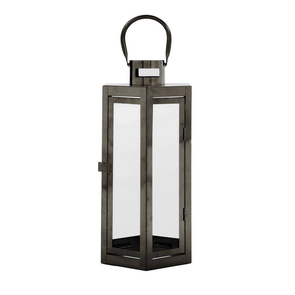 Clerk Lantern, Black Stainless Steel Hexagonal, Tempered Glass, 16 Inch By Casagear Home