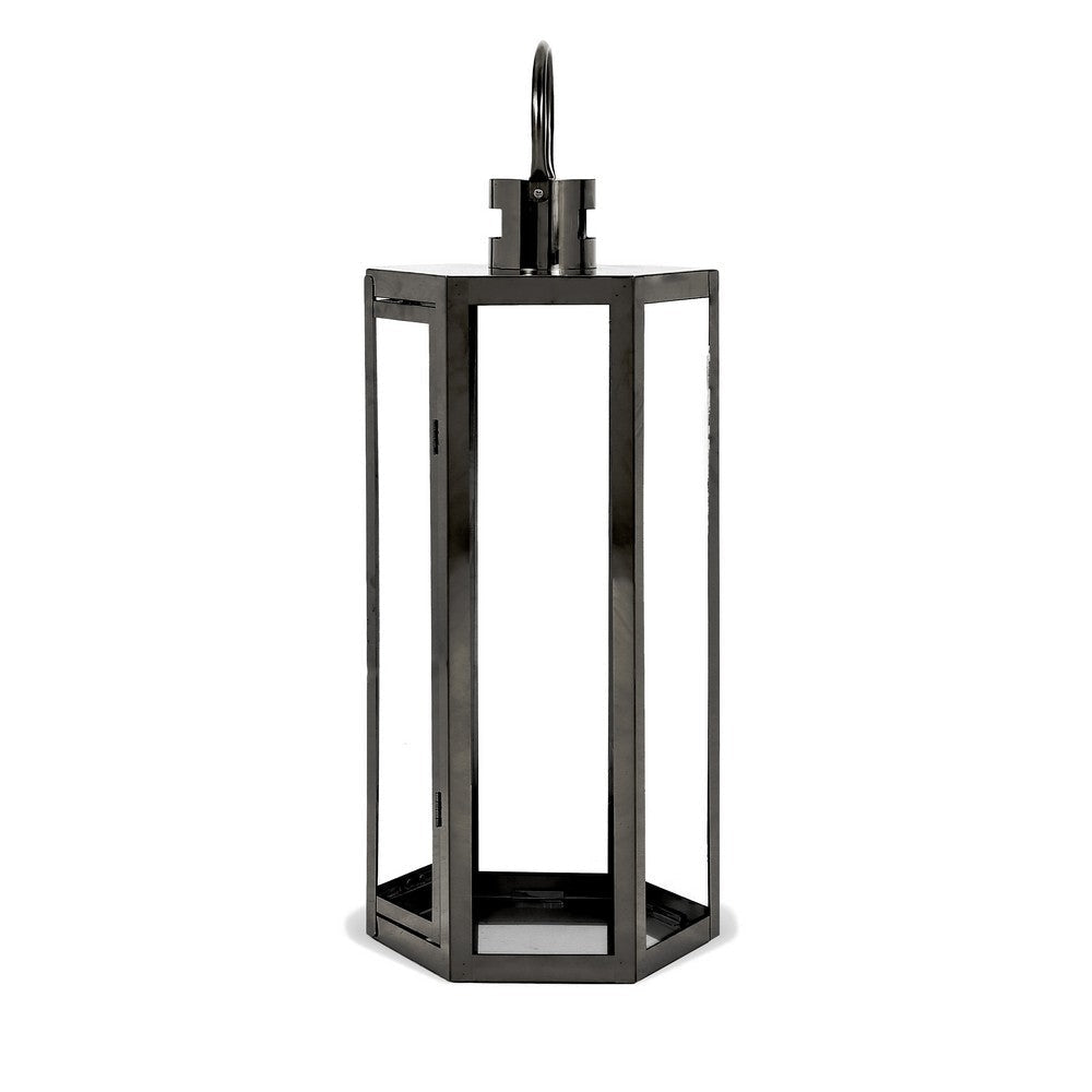 Clerk Lantern Black Stainless Steel Hexagonal Tempered Glass 23 Inch By Casagear Home BM321643