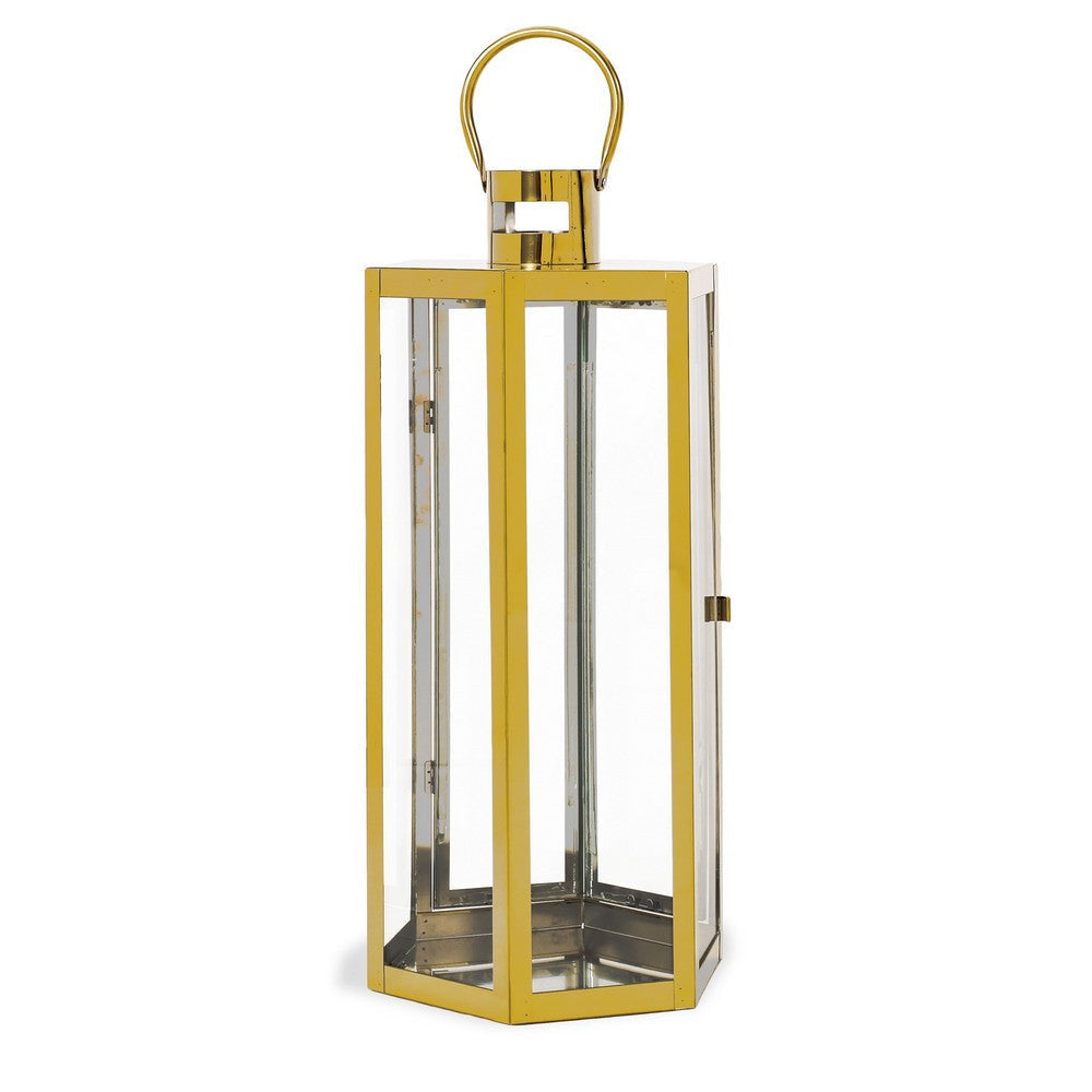 Clerk Lantern Gold Stainless Steel Hexagonal Tempered Glass 23 Inch By Casagear Home BM321644