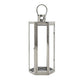 Clerk Lantern, Silver Stainless Steel Hexagonal, Tempered Glass, 23 Inch By Casagear Home