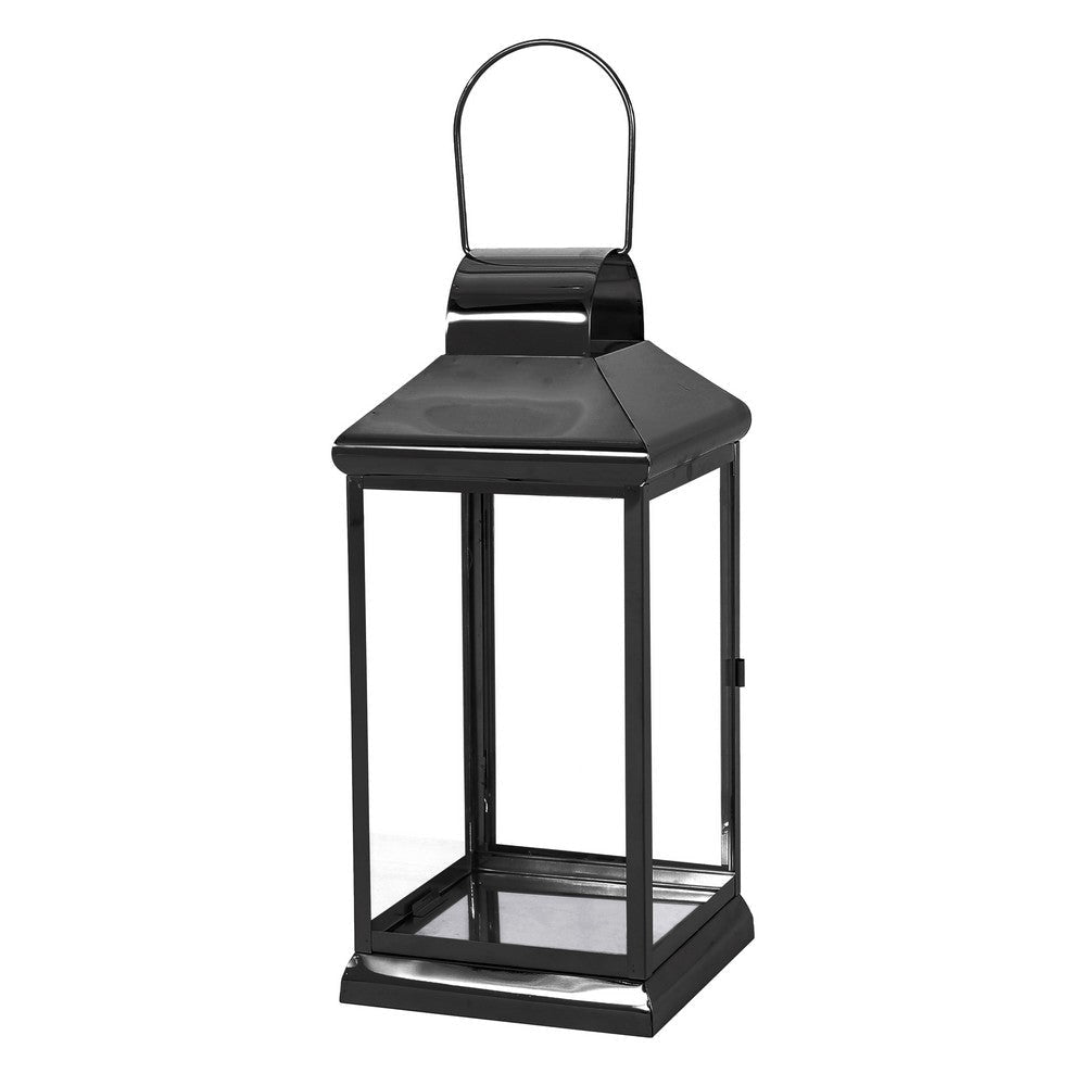 Giana 16 Inch Lantern Square Black Stainless Steel Frame Tempered Glass By Casagear Home BM321651