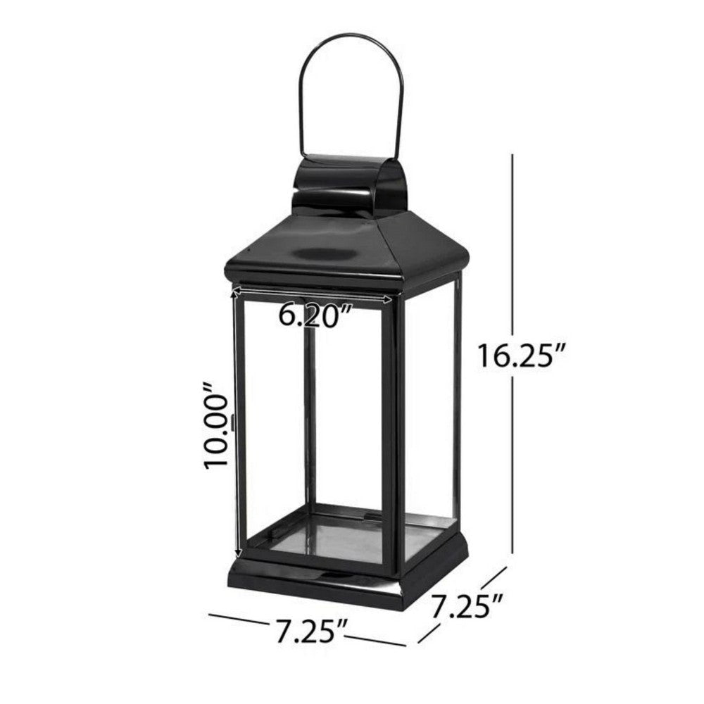 Giana 16 Inch Lantern Square Black Stainless Steel Frame Tempered Glass By Casagear Home BM321651