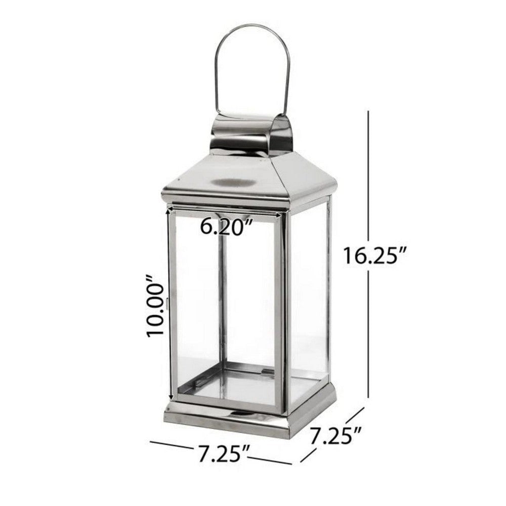 Giana 16 Inch Lantern Square Silver Stainless Steel Frame Tempered Glass By Casagear Home BM321652