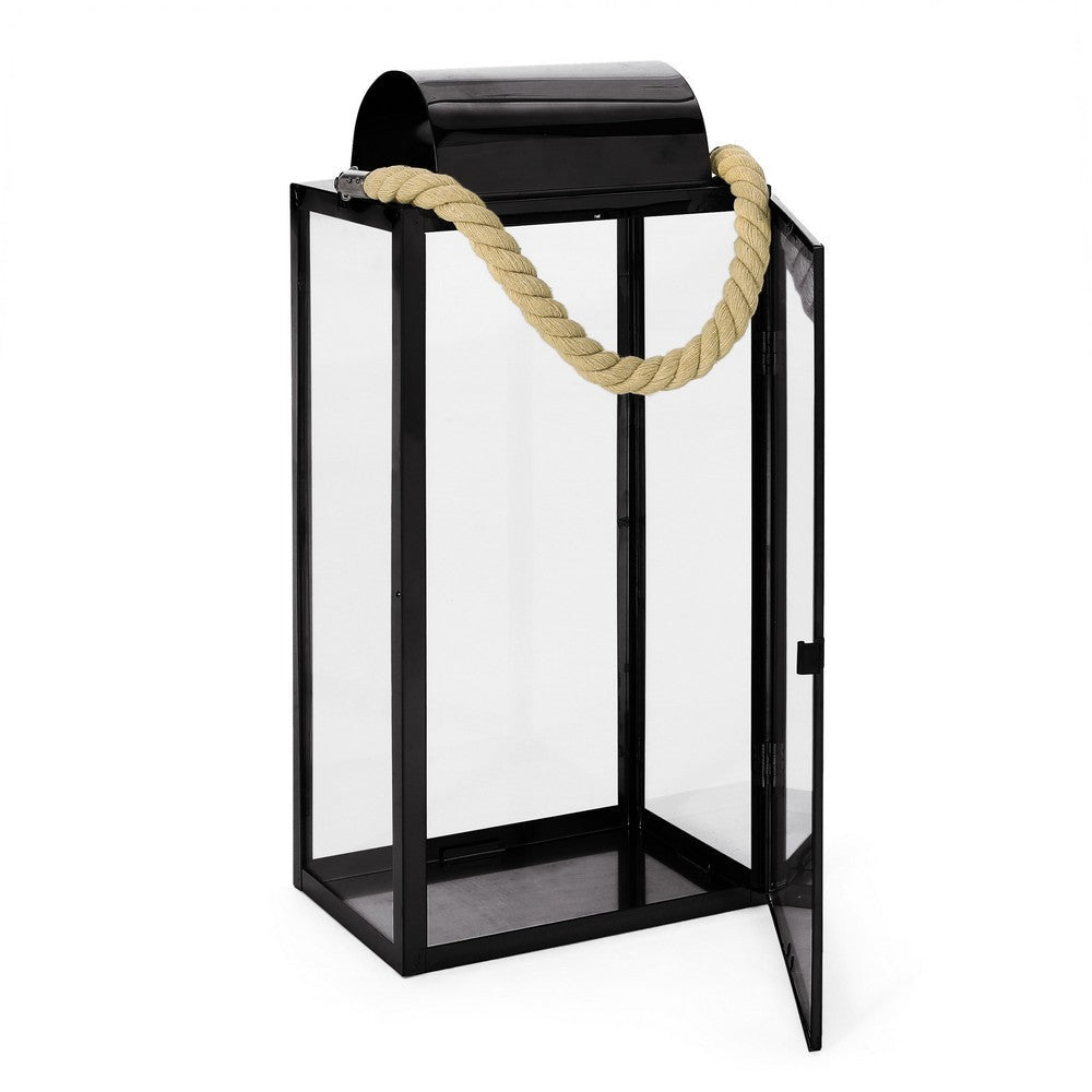 Bobby 19 Inch Lantern Black Stainless Steel Curved Cap Rope Handle By Casagear Home BM321654