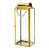 Bobby 22 Inch Lantern, Gold Stainless Steel, Curved Cap, Rope Handle By Casagear Home