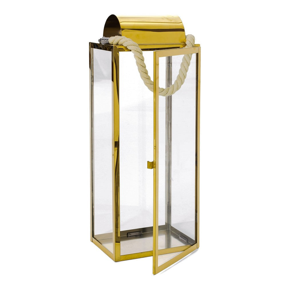 Bobby 22 Inch Lantern Gold Stainless Steel Curved Cap Rope Handle By Casagear Home BM321658