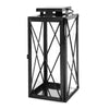 Eddie 14 Inch Lantern, Black Stainless Steel, X Frame Design, Wire Handle By Casagear Home