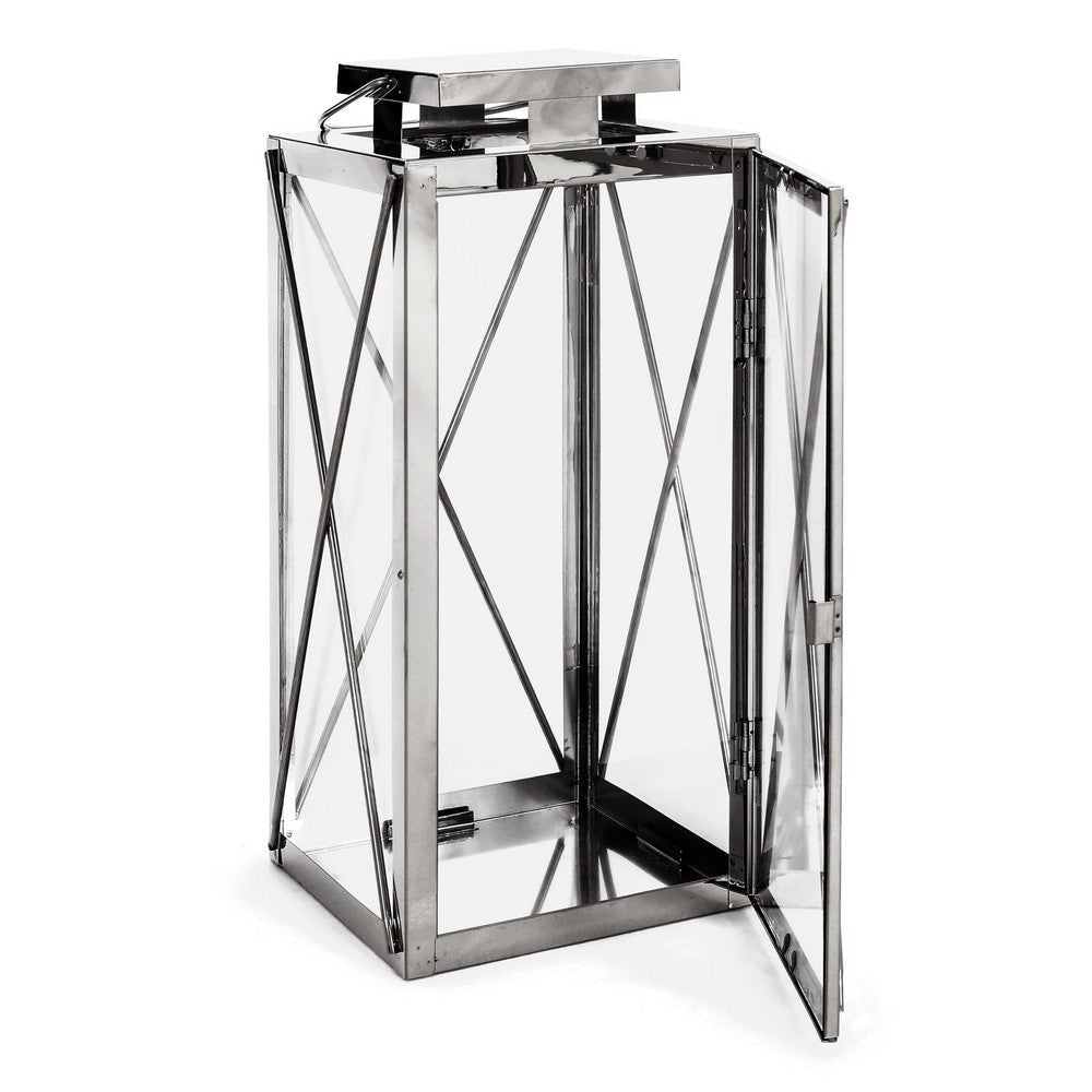 Eddie 14 Inch Lantern Silver Stainless Steel X Frame Design Wire Handle By Casagear Home BM321661