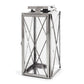 Eddie 14 Inch Lantern, Silver Stainless Steel, X Frame Design, Wire Handle By Casagear Home